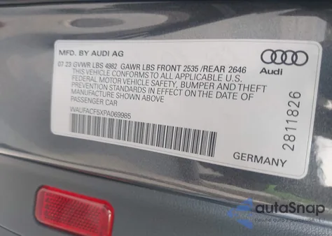 2023 Audi A5 Sportback Premium Plus 45 Tfsi S Line Quattro S Tronic from USA, damaged, VIN WAUFACF5XPA069985